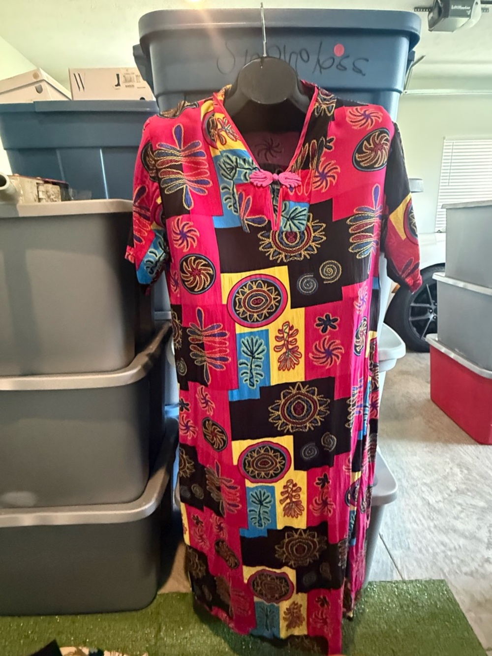 Vibrant Multicolor Block Print Dress - Pink, Black & Blue mp15